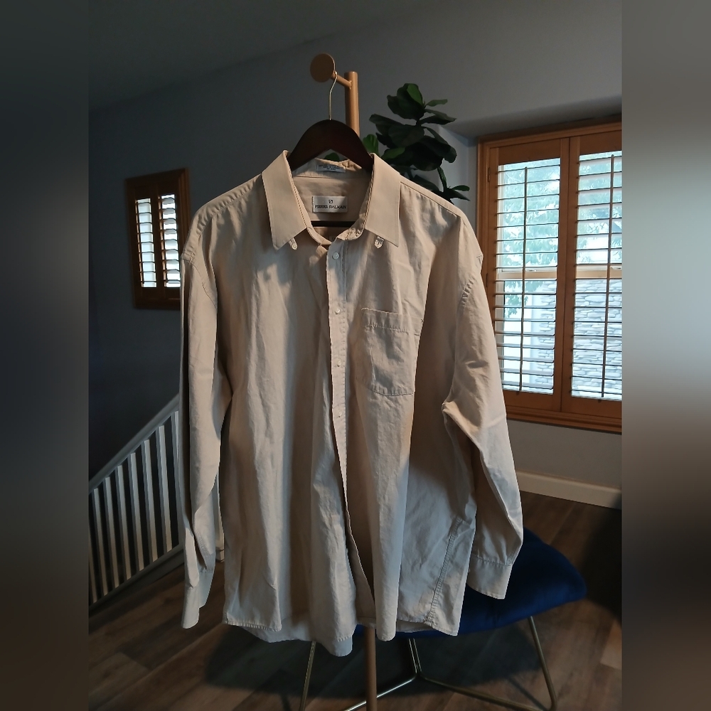 Pierre Balmain Long-Sleeve Shirt in Tan. Size 17.5 / 34